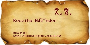 Kocziha Nándor névjegykártya