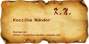 Kocziha Nándor névjegykártya